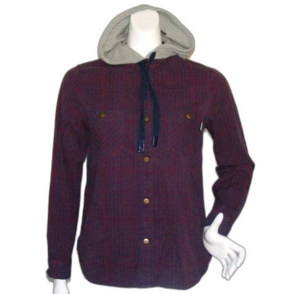 DAKINE Shirt Jacket, M, Red/Blue Plaid, hoodie, Snap front, Long sleeve, Pockets - Picture 1 of 13